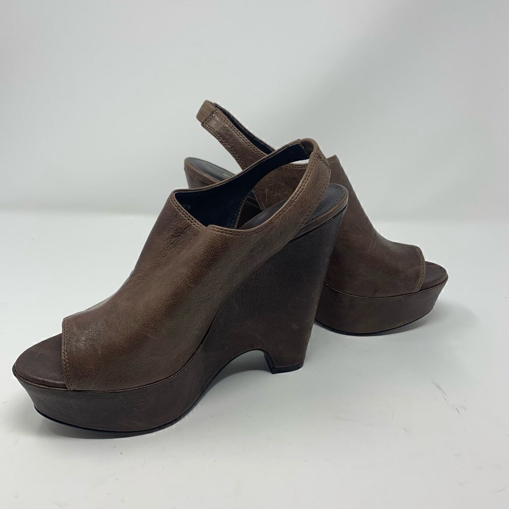 Elizabeth &‎ James Strut Brown Leather Platform Wedges Size 9.5B